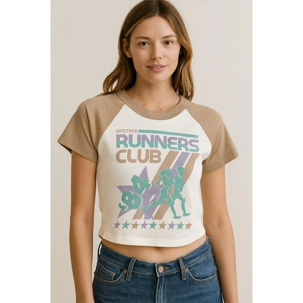 NWT Girl Dangerous Free People Runners Club 84 Graphic Short Sleeve Crop Shirt